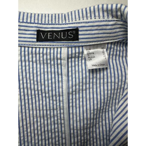 Venus Women’s Blazer Coat Jacket Size 2 Blue & White Seersucker 1 Button Career - Picture 5 of 5